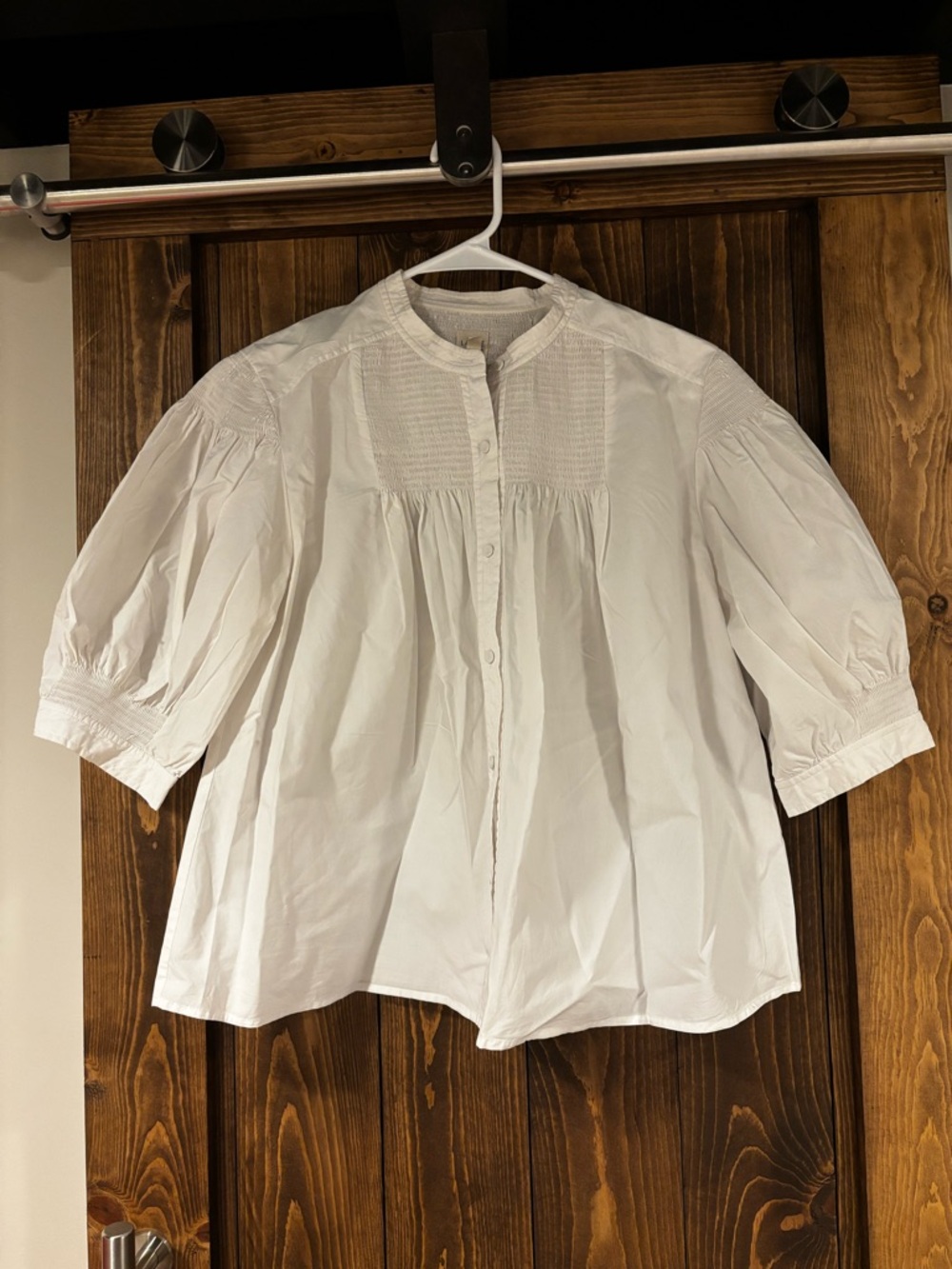 La Vie by Rebecca Taylor Puff Sleeve Smocked Button-down Blouse Medium